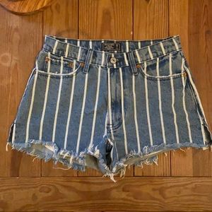 Abercrombie & Fitch Distressed Striped Denim Shorts